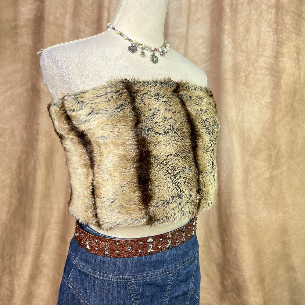 Y2K Faux Fur Tube Top Strapless Bandeau 2000s McBling Club Ski Indie Sleaze